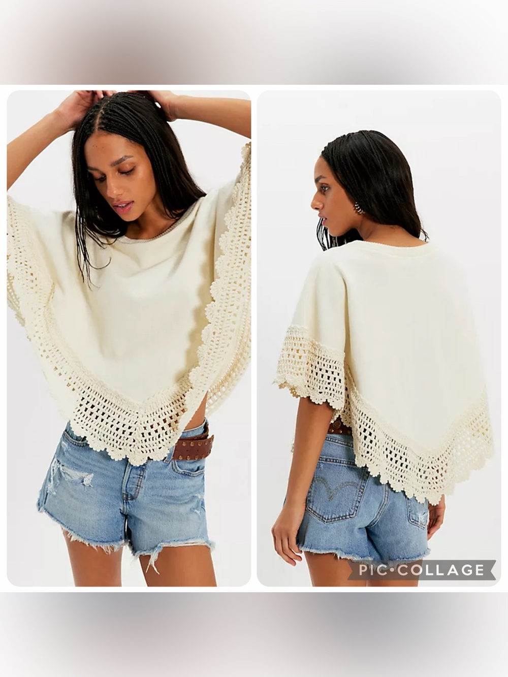 NWT new large free people Rae crochet knit sweatshirt top cream cape